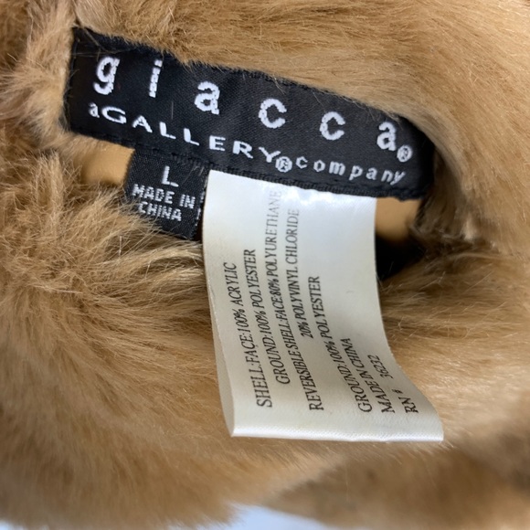 Giacca • Vintage Tan Faux Fur Hooded Coat L - Picture 3 of 8